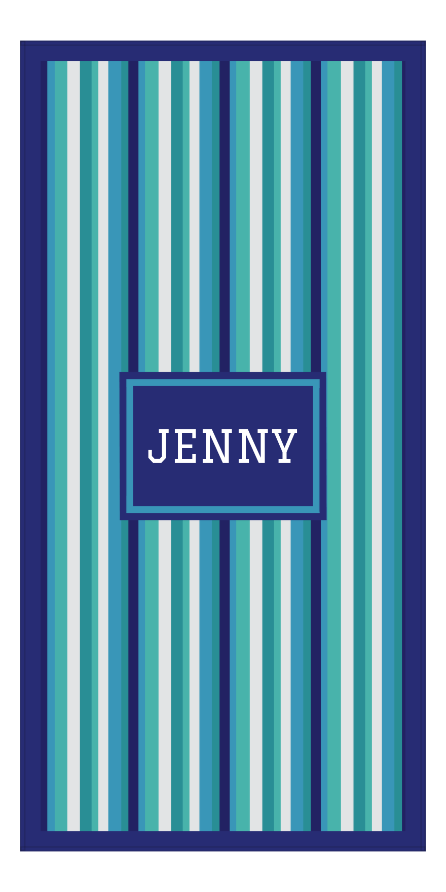 Personalized 5 Color Stripes 4 Repeat Beach Towel - Vertical - Rectangle Frame - Front View