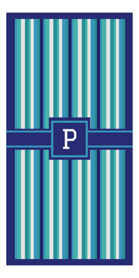 Thumbnail for Personalized 5 Color Stripes 4 Repeat Beach Towel - Vertical - Square with Ribbon Frame - Front View