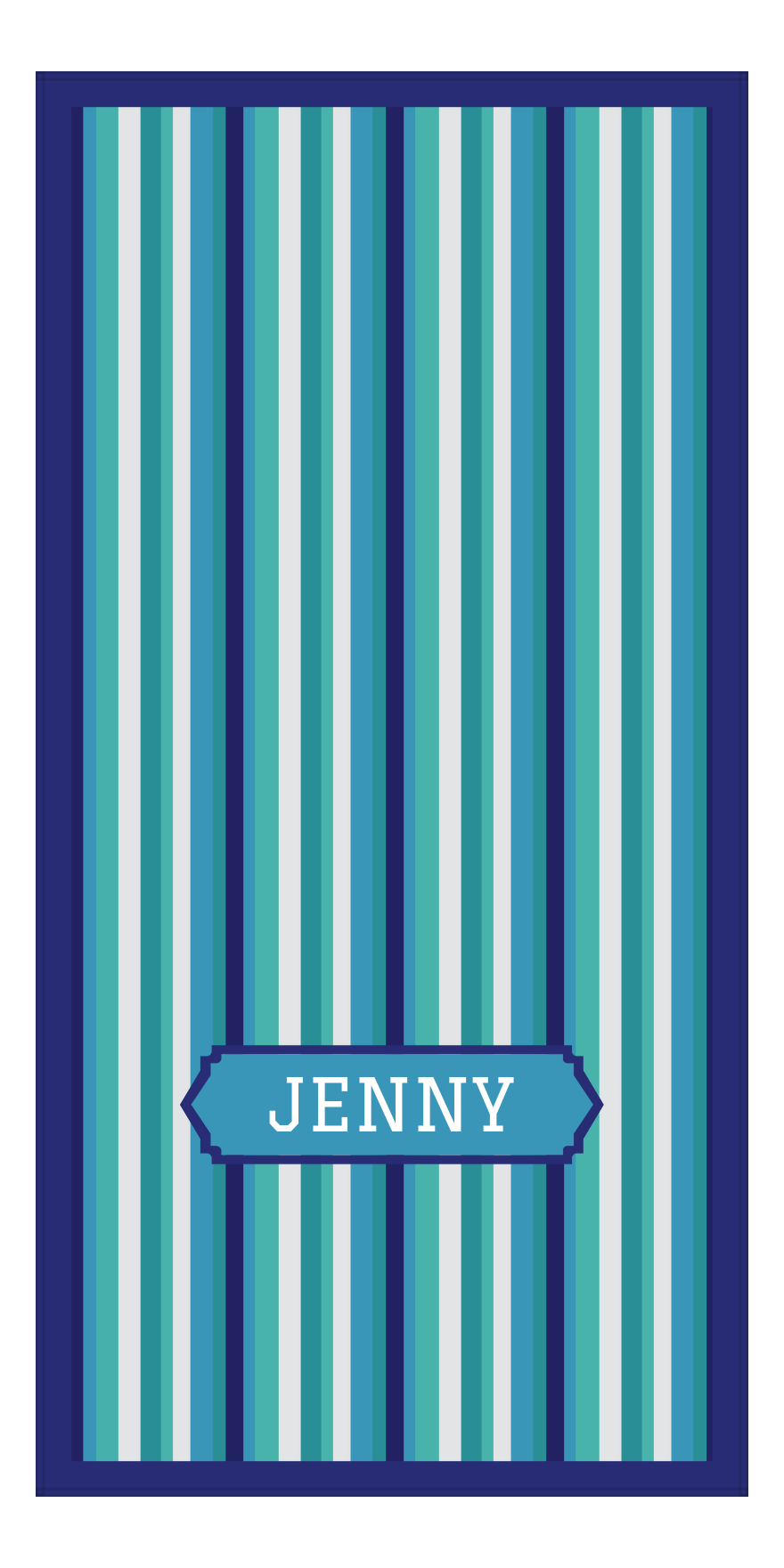 Personalized 5 Color Stripes 4 Repeat Beach Towel - Vertical - Oblong Off Center Frame - Front View