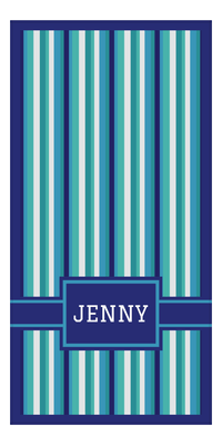 Thumbnail for Personalized 5 Color Stripes 4 Repeat Beach Towel - Vertical - Rectangle with Ribbon Off Center Frame - Front View