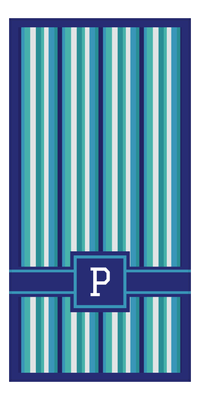 Thumbnail for Personalized 5 Color Stripes 4 Repeat Beach Towel - Vertical - Square with Ribbon Off Center Frame - Front View