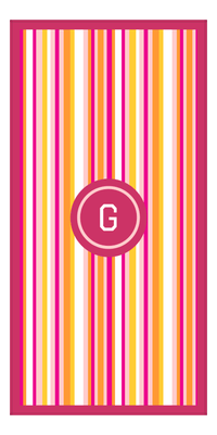 Thumbnail for Personalized 5 Color Stripes 2 Repeat Beach Towel - Vertical - Pink and Orange - Circle Frame - Front View