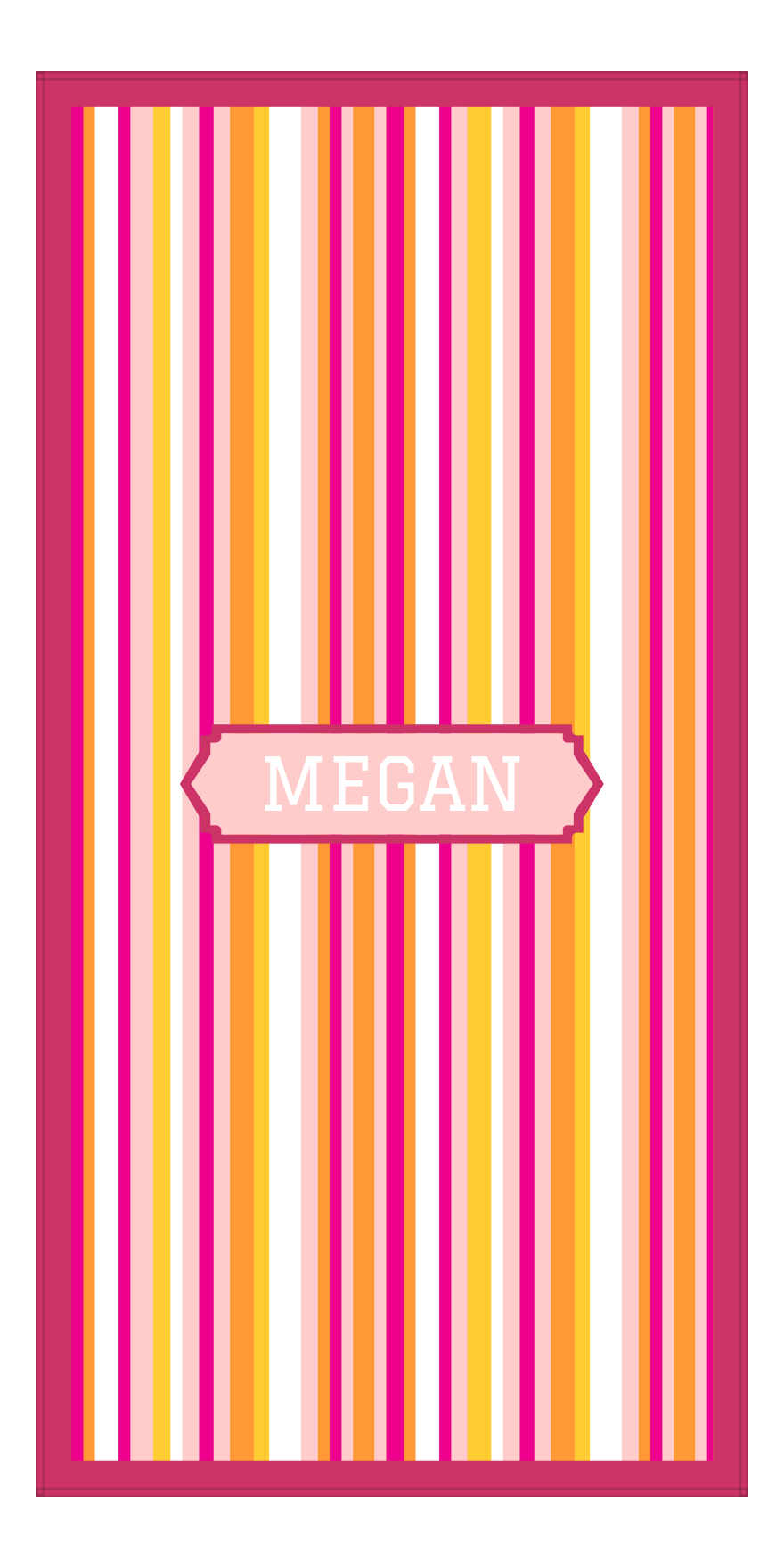 Personalized 5 Color Stripes 2 Repeat Beach Towel - Vertical - Pink and Orange - Oblong Frame - Front View
