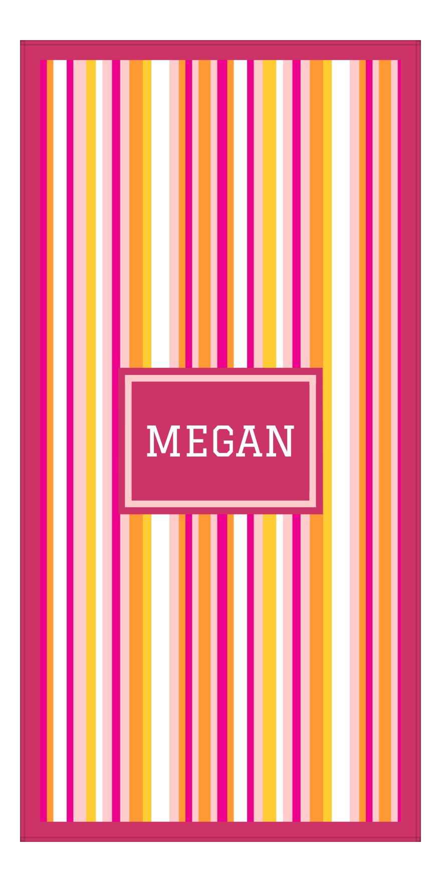 Personalized 5 Color Stripes 2 Repeat Beach Towel - Vertical - Pink and Orange - Rectangle Frame - Front View