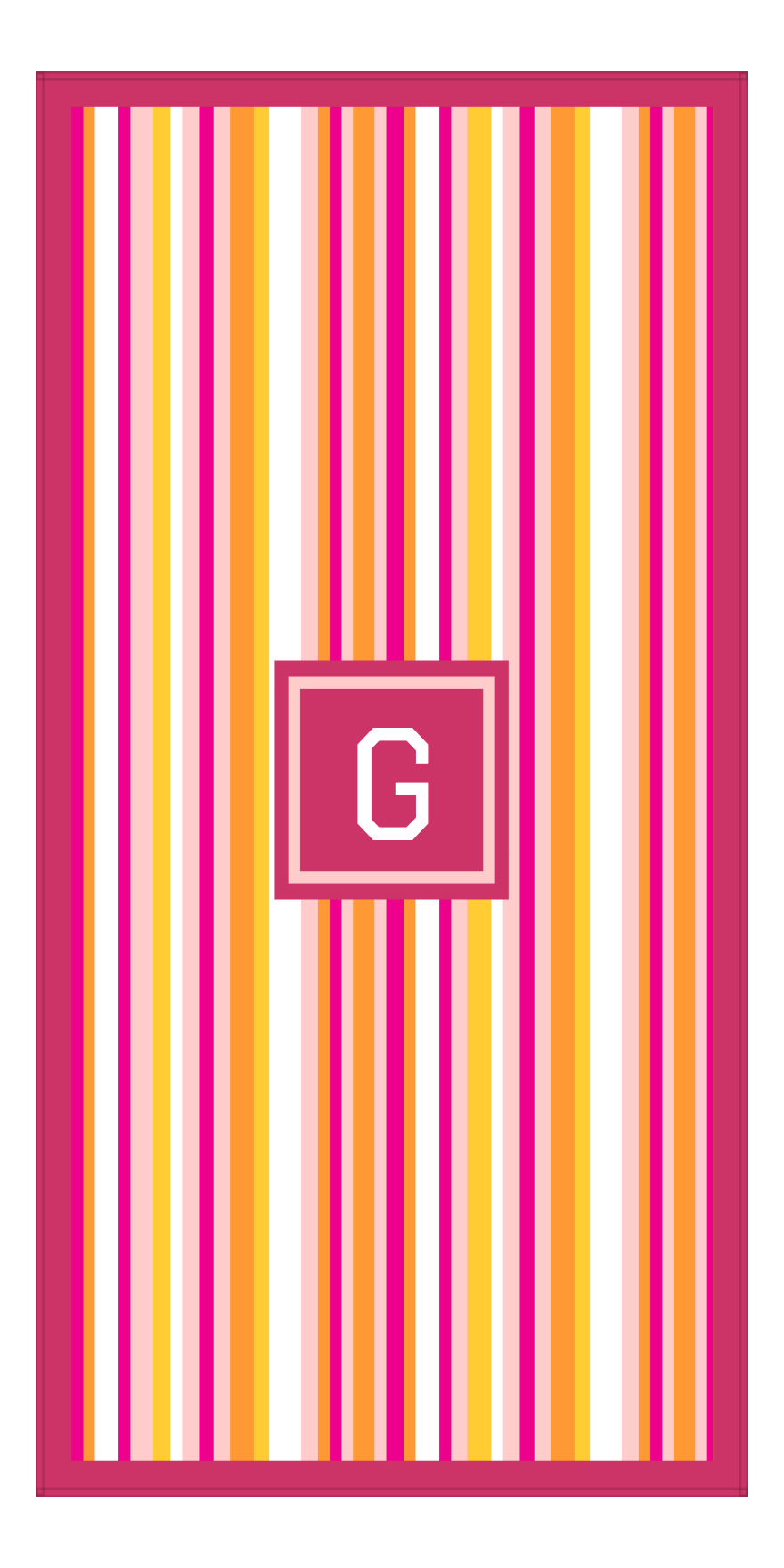 Personalized 5 Color Stripes 2 Repeat Beach Towel - Vertical - Pink and Orange - Square Frame - Front View