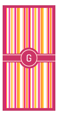 Thumbnail for Personalized 5 Color Stripes 2 Repeat Beach Towel - Vertical - Pink and Orange - Circle with Ribbon Frame - Front View