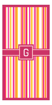 Thumbnail for Personalized 5 Color Stripes 2 Repeat Beach Towel - Vertical - Pink and Orange - Square with Ribbon Frame - Front View
