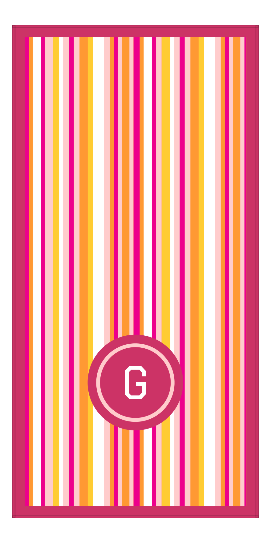 Personalized 5 Color Stripes 2 Repeat Beach Towel - Vertical - Pink and Orange - Circle Off Center Frame - Front View