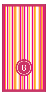 Thumbnail for Personalized 5 Color Stripes 2 Repeat Beach Towel - Vertical - Pink and Orange - Circle Off Center Frame - Front View