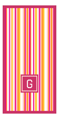 Thumbnail for Personalized 5 Color Stripes 2 Repeat Beach Towel - Vertical - Pink and Orange - Square Off Center Frame - Front View