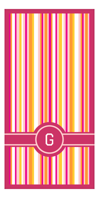 Thumbnail for Personalized 5 Color Stripes 2 Repeat Beach Towel - Vertical - Pink and Orange - Circle with Ribbon Off Center Frame - Front View