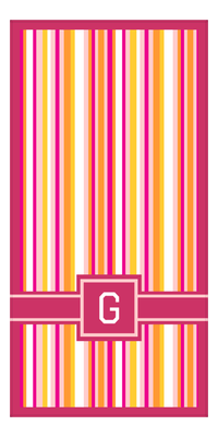 Thumbnail for Personalized 5 Color Stripes 2 Repeat Beach Towel - Vertical - Pink and Orange - Square with Ribbon Off Center Frame - Front View