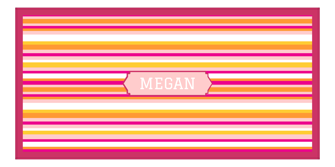Personalized 5 Color Stripes 2 Repeat Beach Towel - Horizontal - Pink and Orange - Oblong Frame - Front View