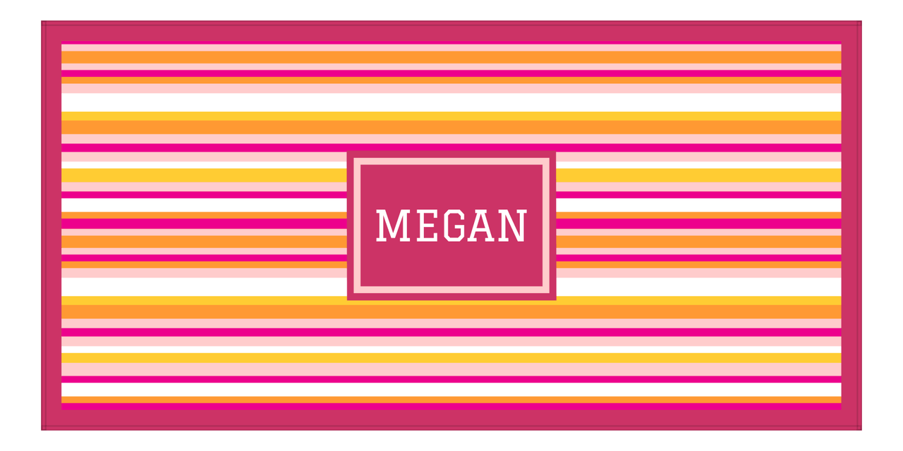 Personalized 5 Color Stripes 2 Repeat Beach Towel - Horizontal - Pink and Orange - Rectangle Frame - Front View
