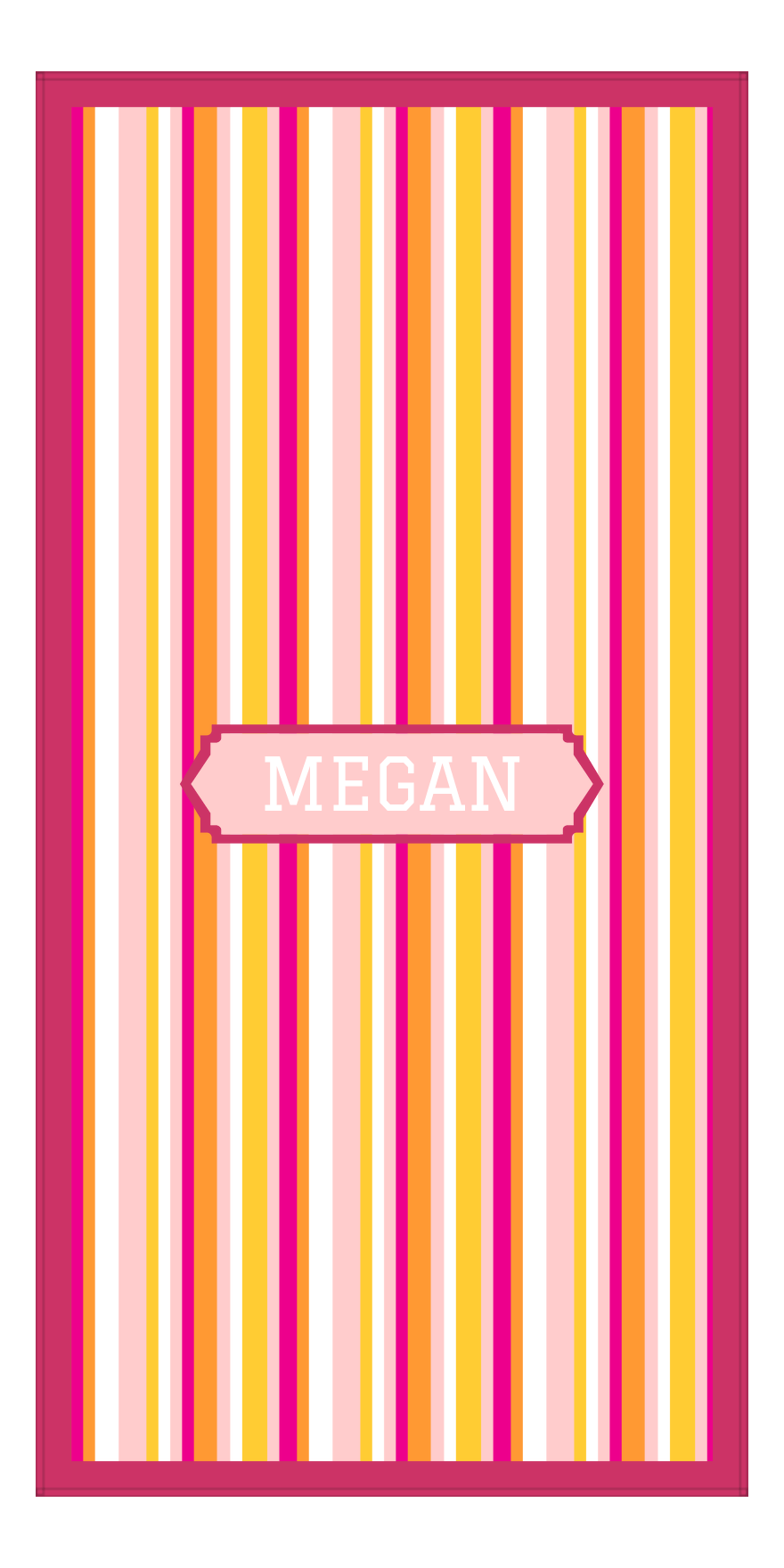 Personalized 5 Color Stripes 3 Repeat Beach Towel - Vertical - Pink and Orange - Oblong Frame - Front View