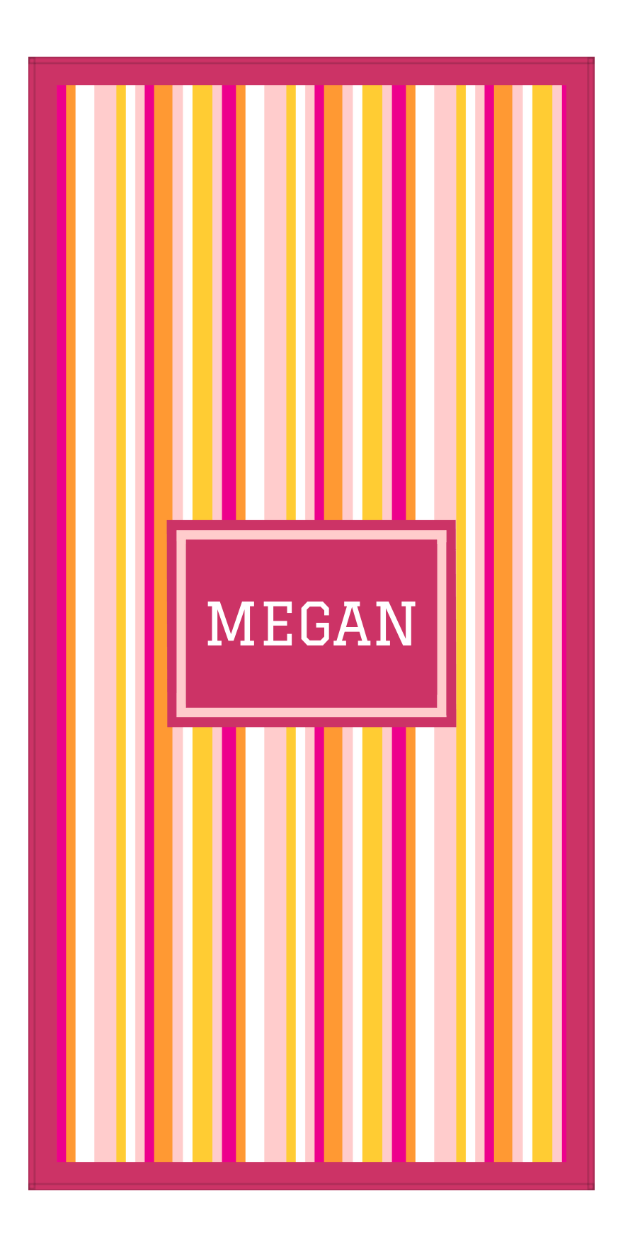 Personalized 5 Color Stripes 3 Repeat Beach Towel - Vertical - Pink and Orange - Rectangle Frame - Front View