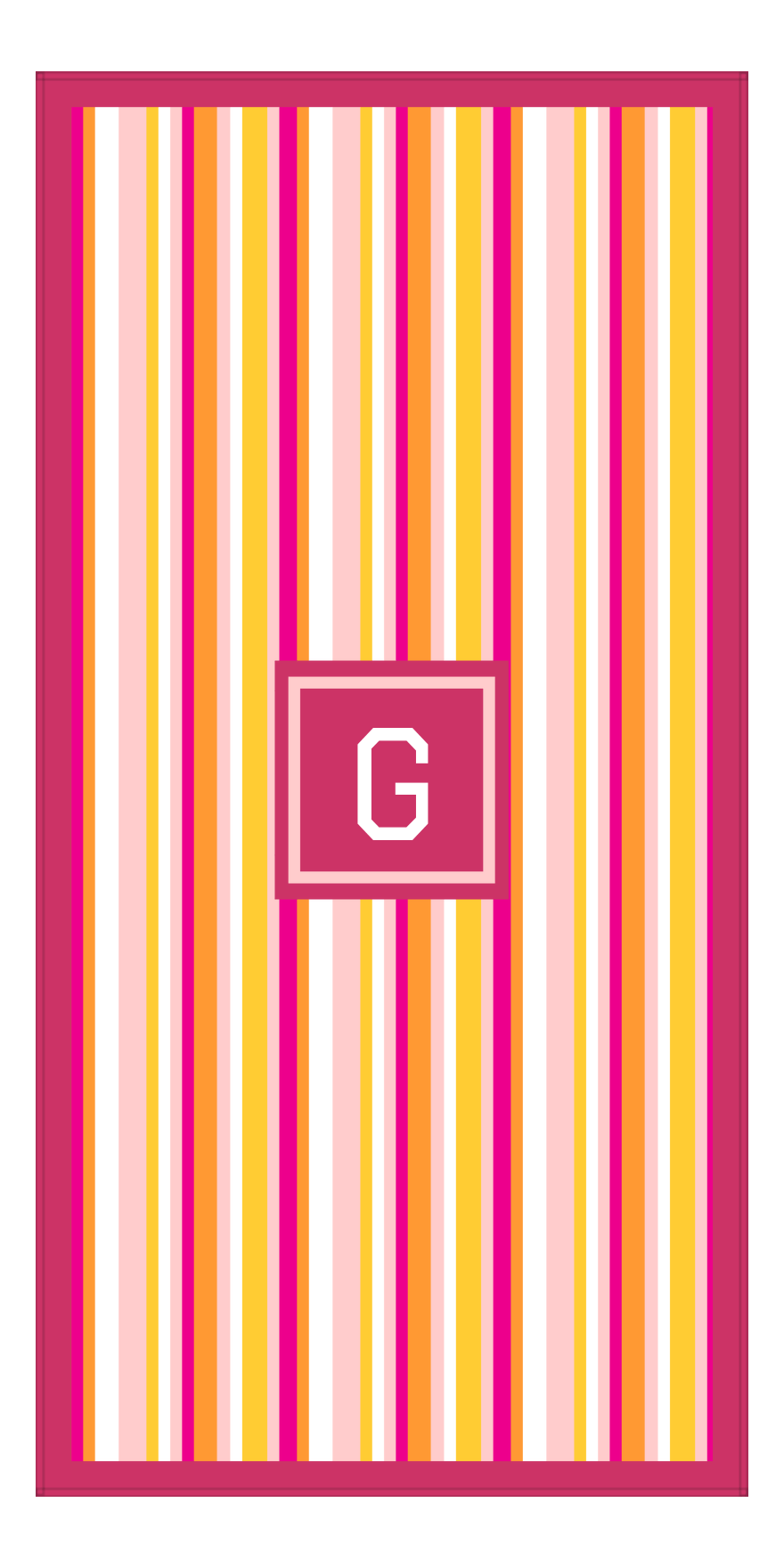Personalized 5 Color Stripes 3 Repeat Beach Towel - Vertical - Pink and Orange - Square Frame - Front View