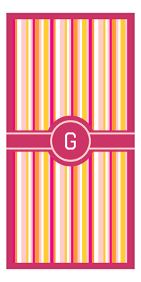 Thumbnail for Personalized 5 Color Stripes 3 Repeat Beach Towel - Vertical - Pink and Orange - Circle with Ribbon Frame - Front View