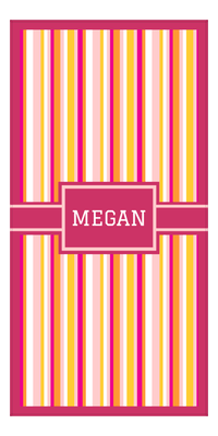 Thumbnail for Personalized 5 Color Stripes 3 Repeat Beach Towel - Vertical - Pink and Orange - Rectangle with Ribbon Frame - Front View