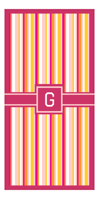 Thumbnail for Personalized 5 Color Stripes 3 Repeat Beach Towel - Vertical - Pink and Orange - Square with Ribbon Frame - Front View