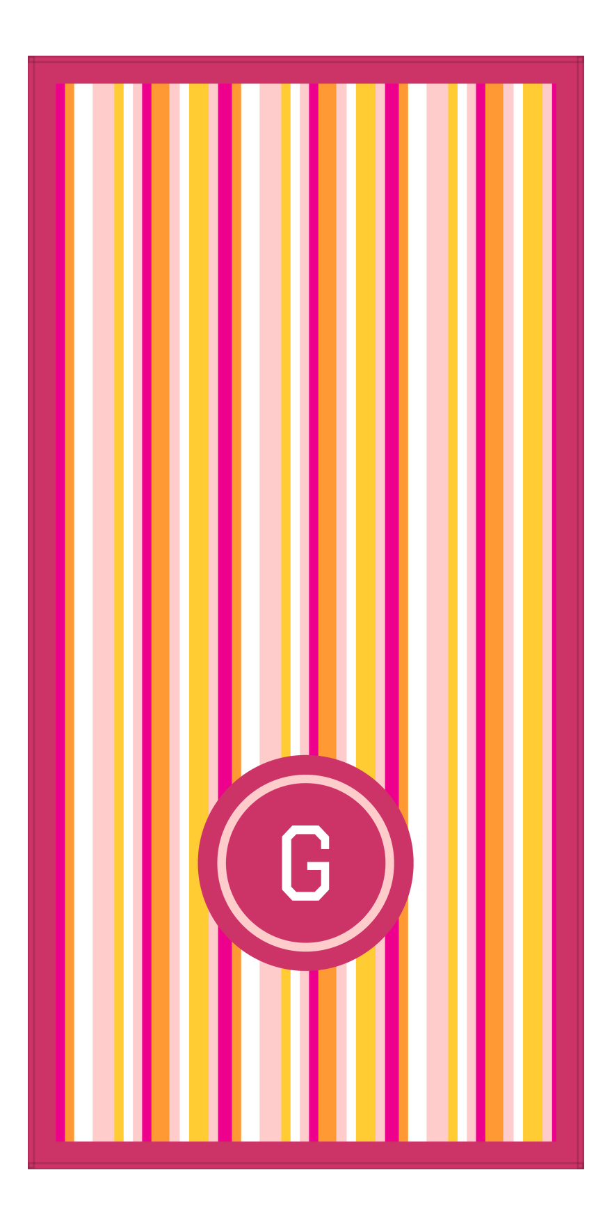 Personalized 5 Color Stripes 3 Repeat Beach Towel - Vertical - Pink and Orange - Circle Off Center Frame - Front View