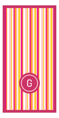 Thumbnail for Personalized 5 Color Stripes 3 Repeat Beach Towel - Vertical - Pink and Orange - Circle Off Center Frame - Front View