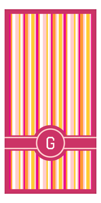 Thumbnail for Personalized 5 Color Stripes 3 Repeat Beach Towel - Vertical - Pink and Orange - Circle with Ribbon Off Center Frame - Front View