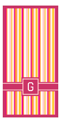 Thumbnail for Personalized 5 Color Stripes 3 Repeat Beach Towel - Vertical - Pink and Orange - Square with Ribbon Off Center Frame - Front View