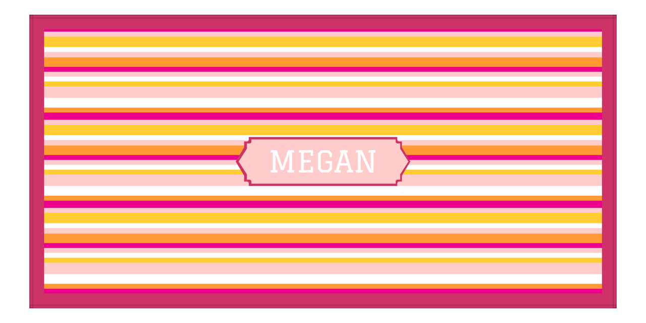 Personalized 5 Color Stripes 3 Repeat Beach Towel - Horizontal - Pink and Orange - Oblong Frame - Front View