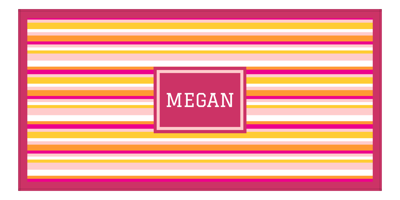 Personalized 5 Color Stripes 3 Repeat Beach Towel - Horizontal - Pink and Orange - Rectangle Frame - Front View