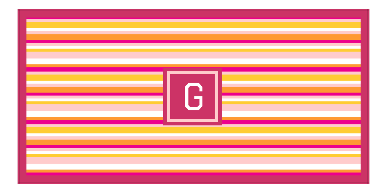 Personalized 5 Color Stripes 3 Repeat Beach Towel - Horizontal - Pink and Orange - Square Frame - Front View
