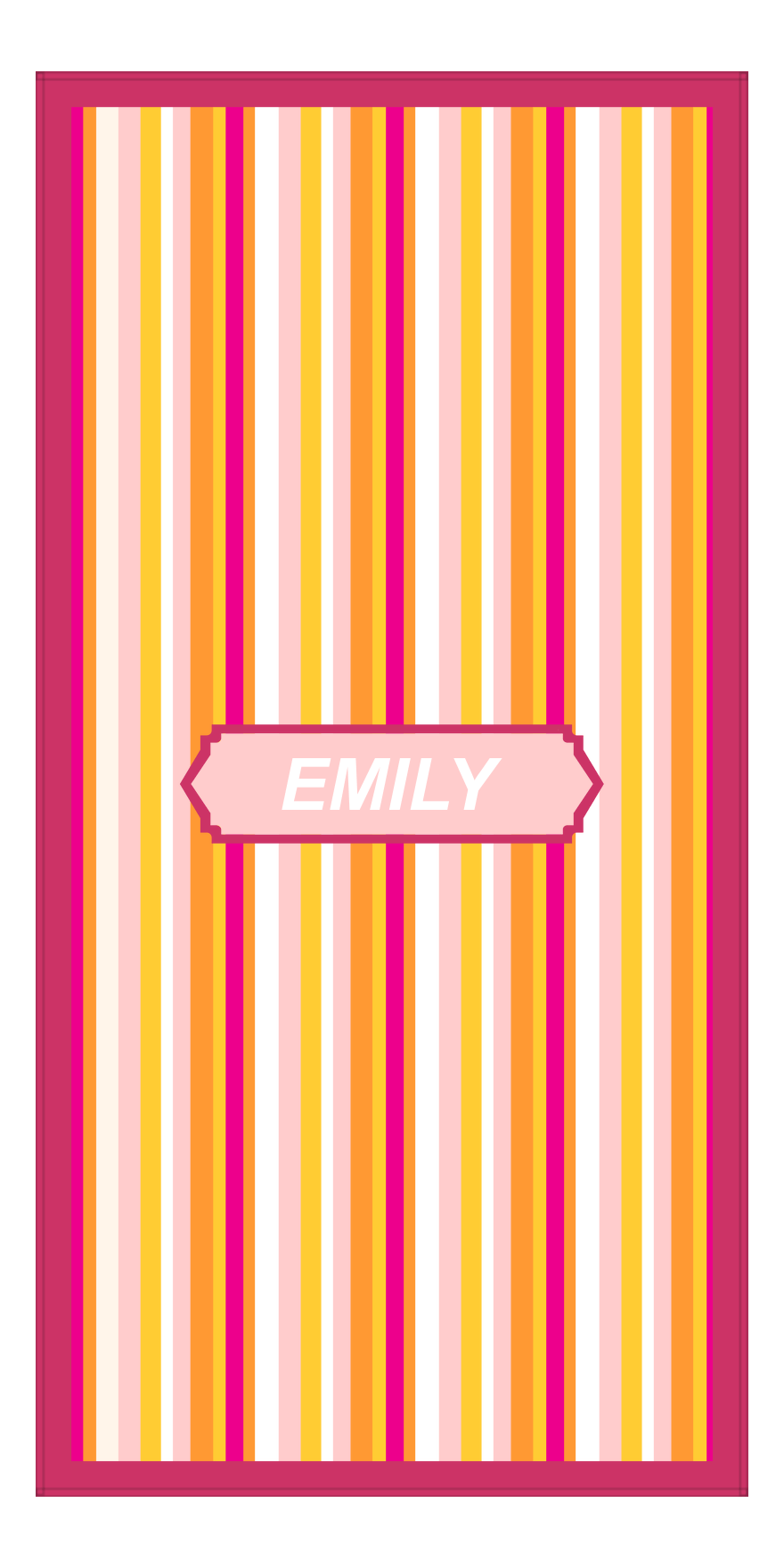 Personalized 5 Color Stripes 4 Repeat Beach Towel - Vertical - Pink and Orange - Oblong Frame - Front View