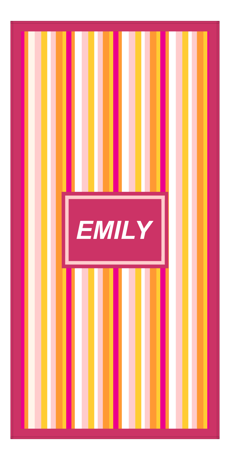 Personalized 5 Color Stripes 4 Repeat Beach Towel - Vertical - Pink and Orange - Rectangle Frame - Front View