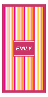 Thumbnail for Personalized 5 Color Stripes 4 Repeat Beach Towel - Vertical - Pink and Orange - Rectangle Frame - Front View