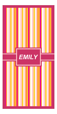 Thumbnail for Personalized 5 Color Stripes 4 Repeat Beach Towel - Vertical - Pink and Orange - Rectangle with Ribbon Frame - Front View