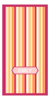 Thumbnail for Personalized 5 Color Stripes 4 Repeat Beach Towel - Vertical - Pink and Orange - Oblong Off Center Frame - Front View