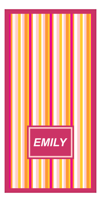 Thumbnail for Personalized 5 Color Stripes 4 Repeat Beach Towel - Vertical - Pink and Orange - Rectangle Off Center Frame - Front View