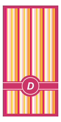 Thumbnail for Personalized 5 Color Stripes 4 Repeat Beach Towel - Vertical - Pink and Orange - Circle with Ribbon Off Center Frame - Front View