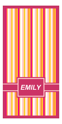 Thumbnail for Personalized 5 Color Stripes 4 Repeat Beach Towel - Vertical - Pink and Orange - Rectangle with Ribbon Off Center Frame - Front View