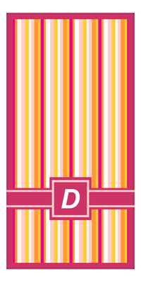 Thumbnail for Personalized 5 Color Stripes 4 Repeat Beach Towel - Vertical - Pink and Orange - Square with Ribbon Off Center Frame - Front View