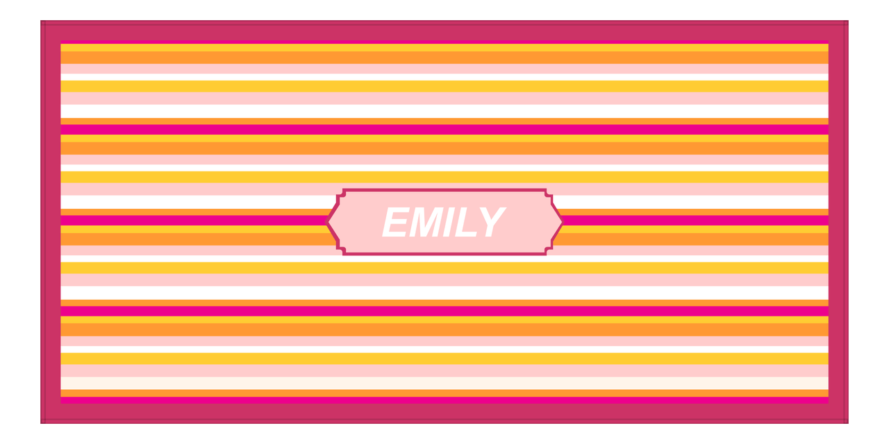 Personalized 5 Color Stripes 4 Repeat Beach Towel - Horizontal - Pink and Orange - Oblong Frame - Front View