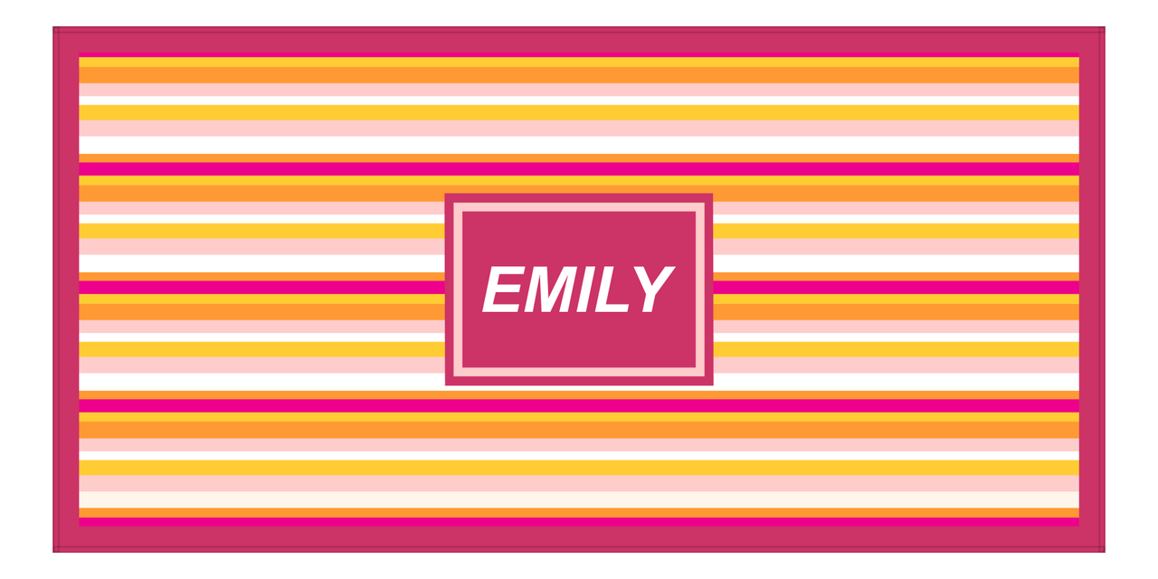 Personalized 5 Color Stripes 4 Repeat Beach Towel - Horizontal - Pink and Orange - Rectangle Frame - Front View