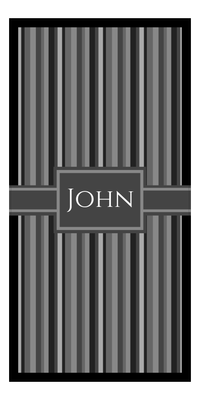 Thumbnail for Personalized 5 Color Stripes 4 Repeat Beach Towel - Vertical - Shades of Grey - Rectangle with Ribbon Frame - Front View