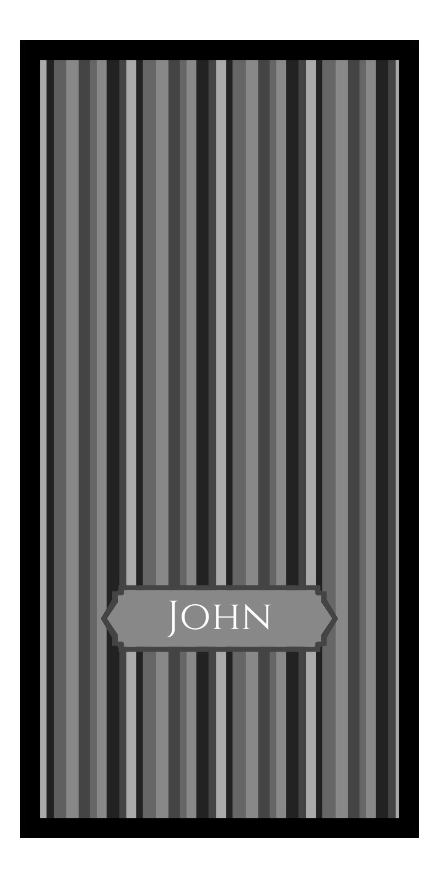Personalized 5 Color Stripes 4 Repeat Beach Towel - Vertical - Shades of Grey - Oblong Off Center Frame - Front View