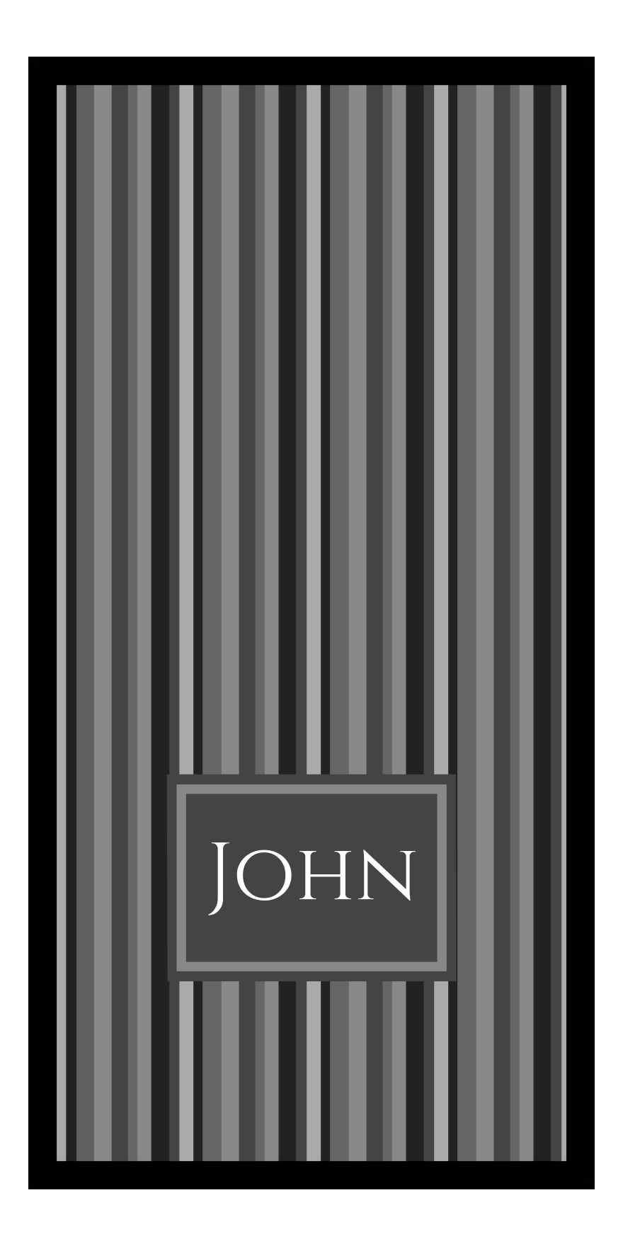 Personalized 5 Color Stripes 4 Repeat Beach Towel - Vertical - Shades of Grey - Rectangle Off Center Frame - Front View
