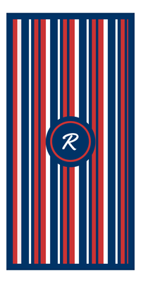 Thumbnail for Personalized 5 Color Stripes 4 Repeat Beach Towel - Vertical - Red White and Blue - Circle Frame - Front View