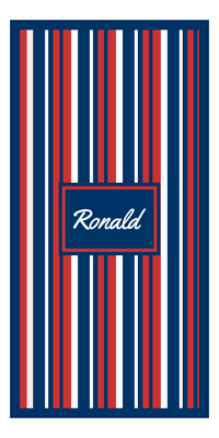Thumbnail for Personalized 5 Color Stripes 4 Repeat Beach Towel - Vertical - Red White and Blue - Rectangle Frame - Front View
