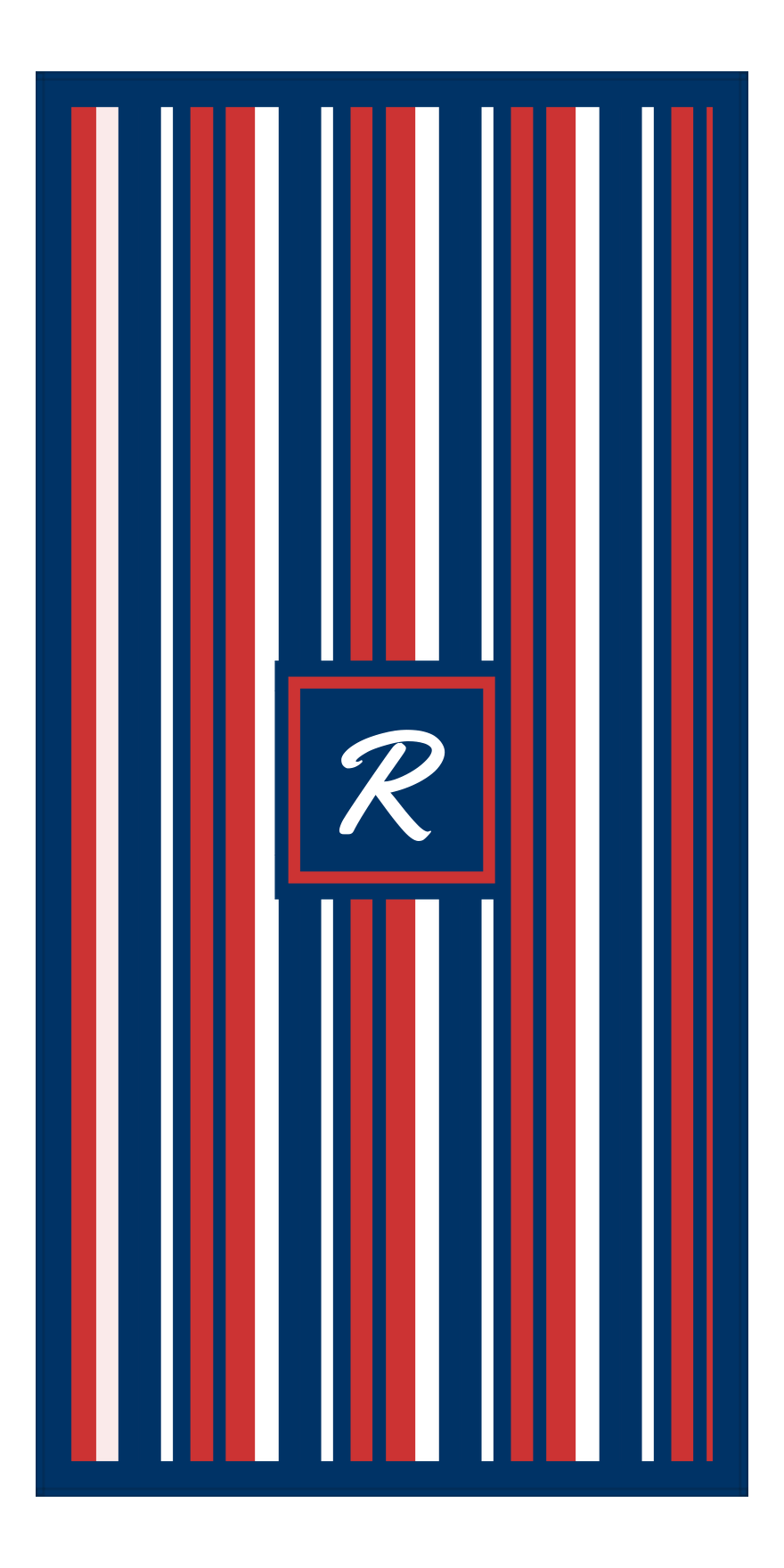Personalized 5 Color Stripes 4 Repeat Beach Towel - Vertical - Red White and Blue - Square Frame - Front View