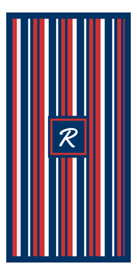 Thumbnail for Personalized 5 Color Stripes 4 Repeat Beach Towel - Vertical - Red White and Blue - Square Frame - Front View