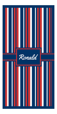 Thumbnail for Personalized 5 Color Stripes 4 Repeat Beach Towel - Vertical - Red White and Blue - Rectangle with Ribbon Frame - Front View